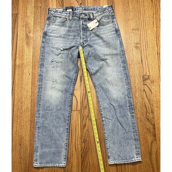 Levis Mens 501 Slim Taper Distressed Selvedge Denim Light Wash Jeans Size 35x30 - Picture 6 of 12